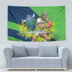 Canberra Raiders Tapestry Golden Wattle Floral Polynesian - Australian Flower - Rugby Mascot