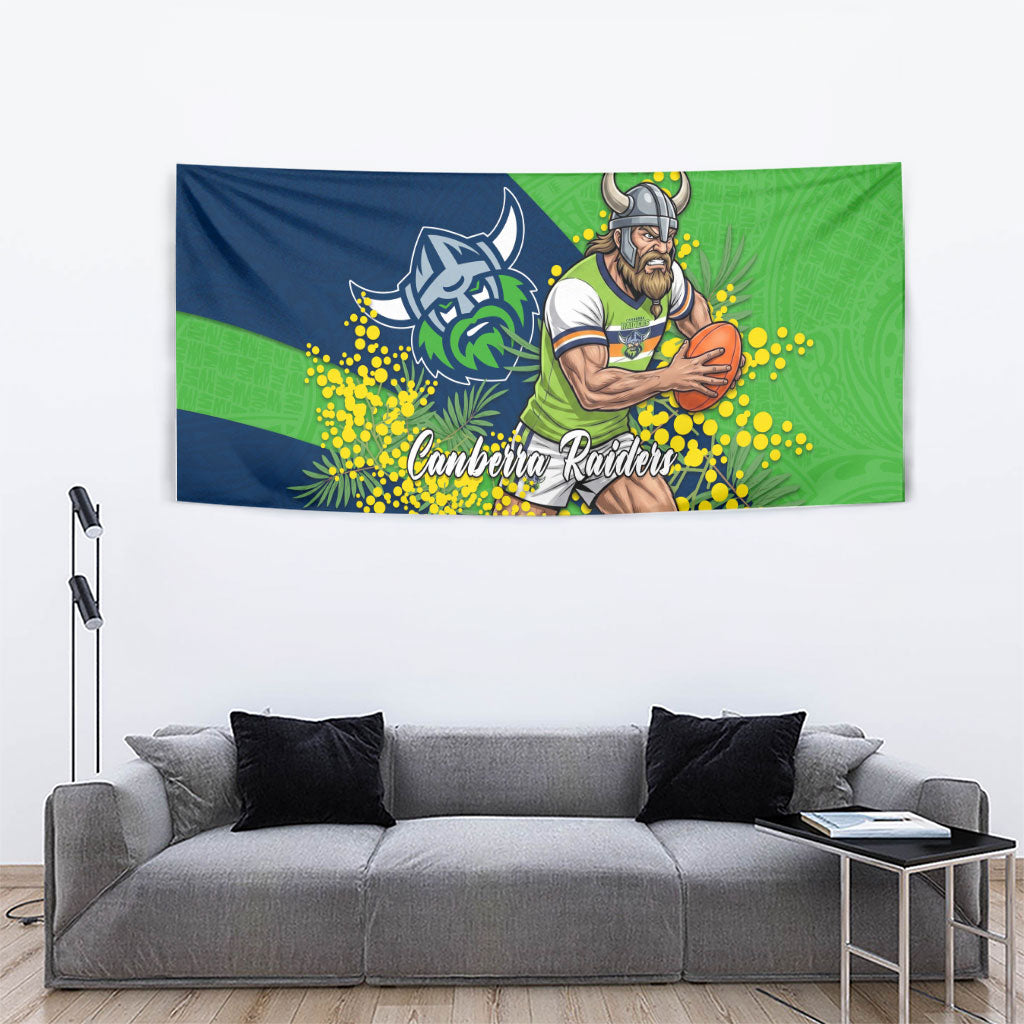 Canberra Raiders Tapestry Golden Wattle Floral Polynesian - Australian Flower - Rugby Mascot