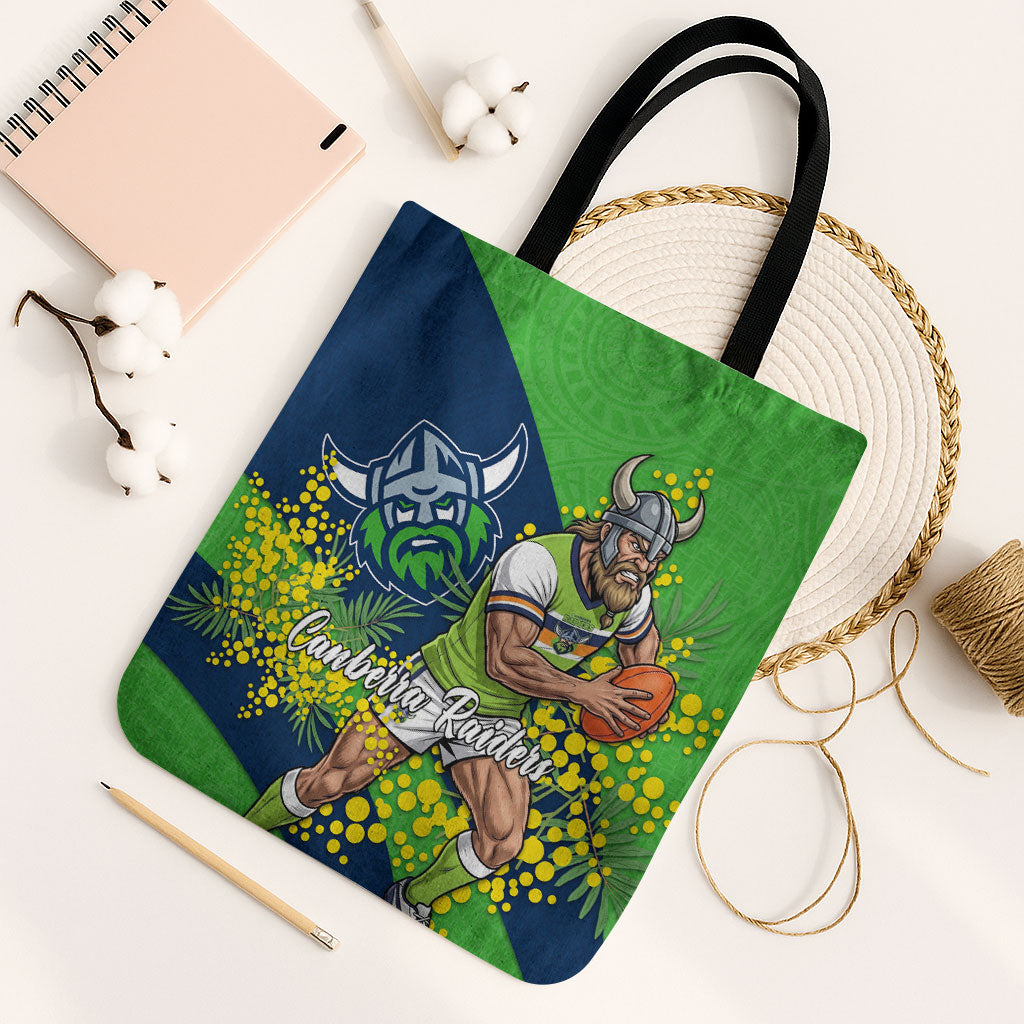 Canberra Raiders Tote Bag Golden Wattle Floral Polynesian - Australian Flower - Rugby Mascot