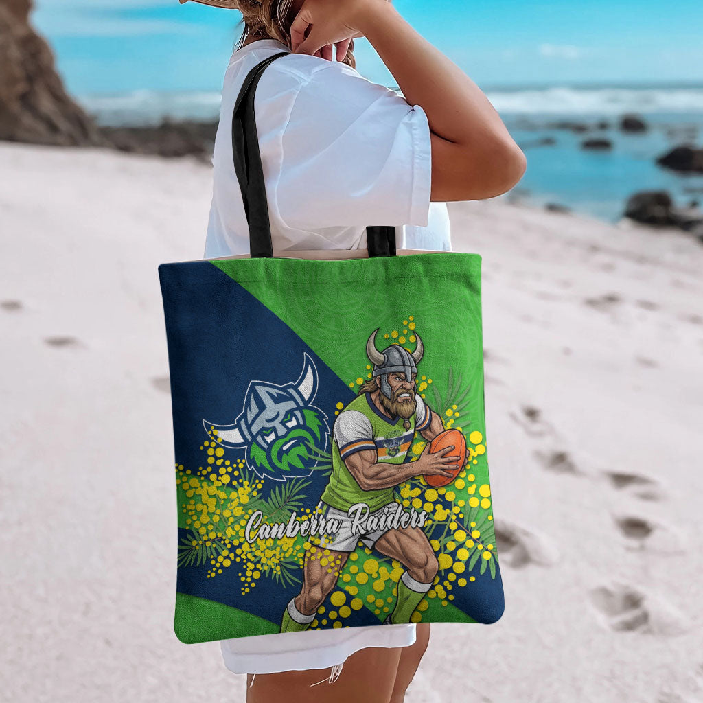 Canberra Raiders Tote Bag Golden Wattle Floral Polynesian - Australian Flower - Rugby Mascot