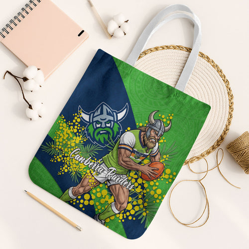 Canberra Raiders Tote Bag Golden Wattle Floral Polynesian - Australian Flower - Rugby Mascot
