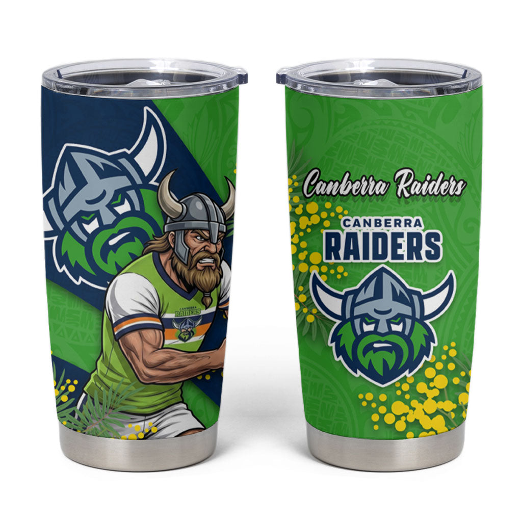 Canberra Raiders Tumbler Cup Golden Wattle Floral Polynesian - Australian Flower - Rugby Mascot