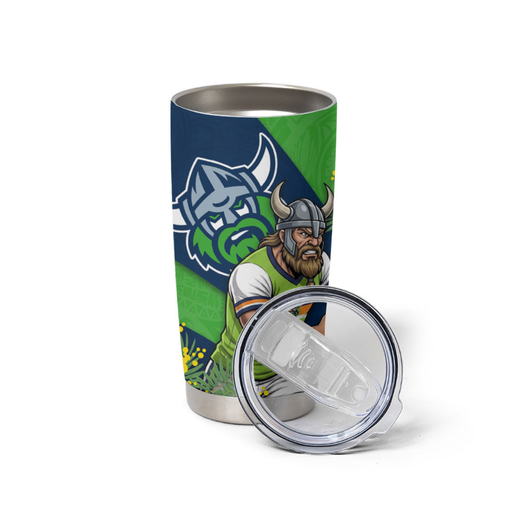 Canberra Raiders Tumbler Cup Golden Wattle Floral Polynesian - Australian Flower - Rugby Mascot