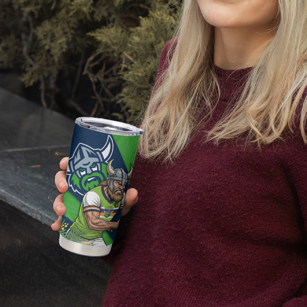 Canberra Raiders Tumbler Cup Golden Wattle Floral Polynesian - Australian Flower - Rugby Mascot