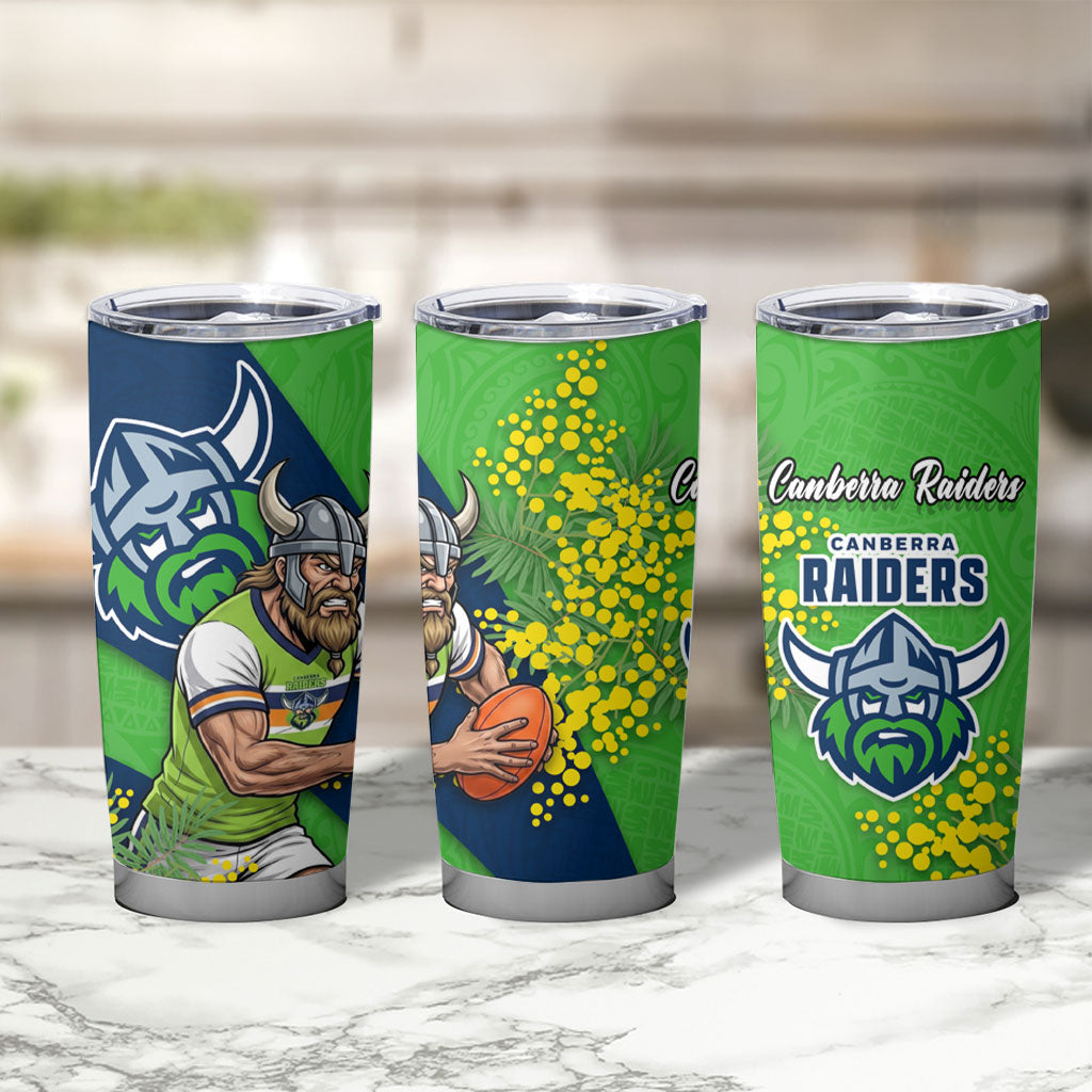 Canberra Raiders Tumbler Cup Golden Wattle Floral Polynesian - Australian Flower - Rugby Mascot