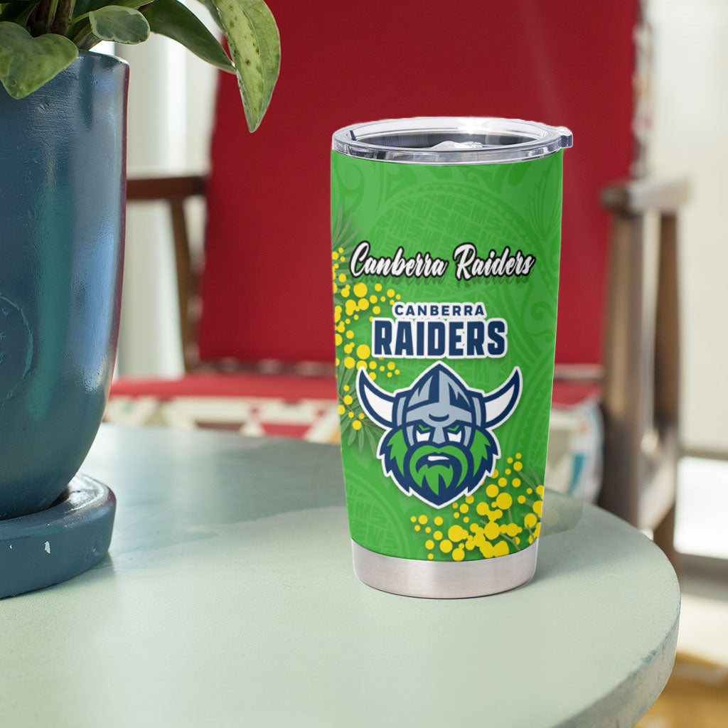 Canberra Raiders Tumbler Cup Golden Wattle Floral Polynesian - Australian Flower - Rugby Mascot