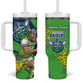 Canberra Raiders Tumbler With Handle Golden Wattle Floral Polynesian - Australian Flower - Rugby Mascot