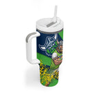 Canberra Raiders Tumbler With Handle Golden Wattle Floral Polynesian - Australian Flower - Rugby Mascot