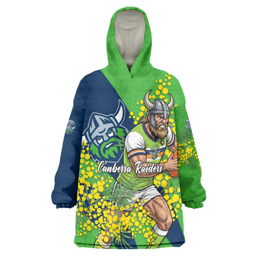Canberra Raiders Wearable Blanket Hoodie Golden Wattle Floral Polynesian - Australian Flower - Rugby Mascot