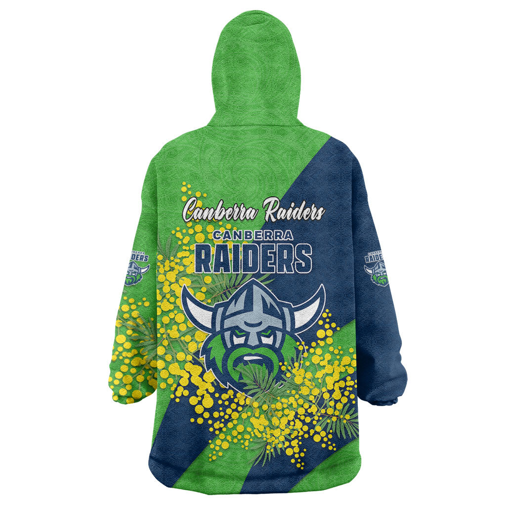 Canberra Raiders Wearable Blanket Hoodie Golden Wattle Floral Polynesian - Australian Flower - Rugby Mascot