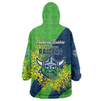 Canberra Raiders Wearable Blanket Hoodie Golden Wattle Floral Polynesian - Australian Flower - Rugby Mascot