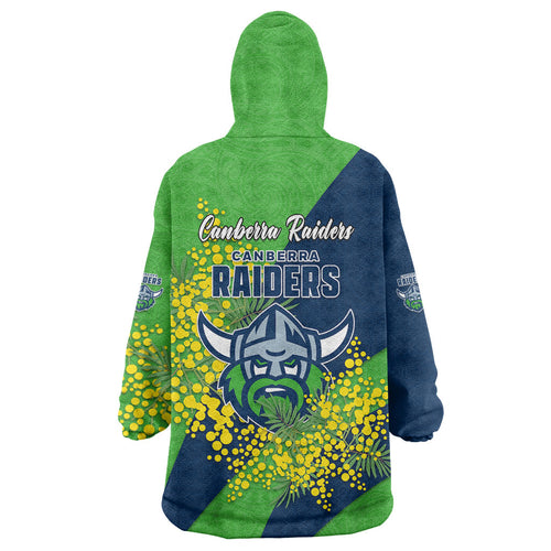 Canberra Raiders Wearable Blanket Hoodie Golden Wattle Floral Polynesian - Australian Flower - Rugby Mascot