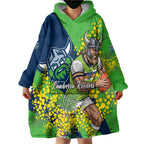 Canberra Raiders Wearable Blanket Hoodie Golden Wattle Floral Polynesian - Australian Flower - Rugby Mascot