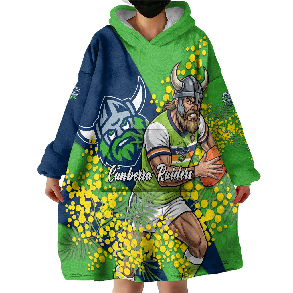 Canberra Raiders Wearable Blanket Hoodie Golden Wattle Floral Polynesian - Australian Flower - Rugby Mascot