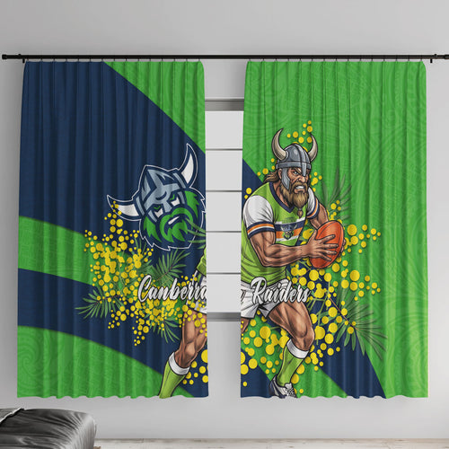 Canberra Raiders Window Curtain Golden Wattle Floral Polynesian - Australian Flower - Rugby Mascot