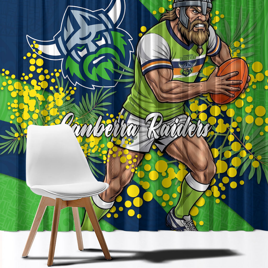 Canberra Raiders Window Curtain Golden Wattle Floral Polynesian - Australian Flower - Rugby Mascot