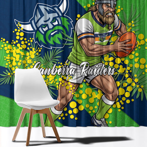 Canberra Raiders Window Curtain Golden Wattle Floral Polynesian - Australian Flower - Rugby Mascot