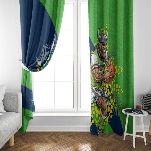 Canberra Raiders Window Curtain Golden Wattle Floral Polynesian - Australian Flower - Rugby Mascot