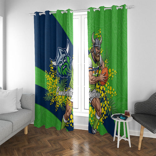 Canberra Raiders Window Curtain Golden Wattle Floral Polynesian - Australian Flower - Rugby Mascot