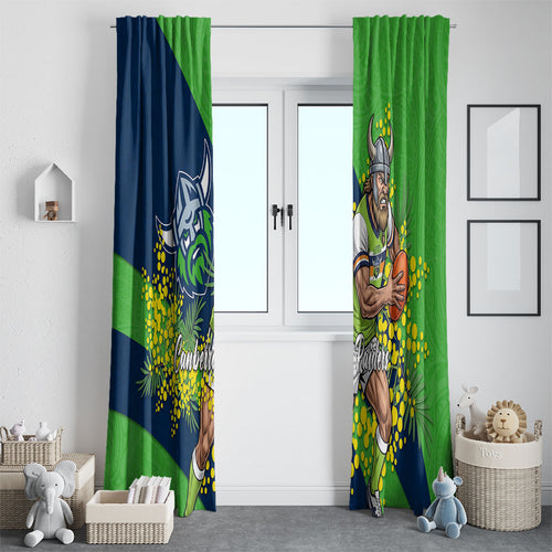Canberra Raiders Window Curtain Golden Wattle Floral Polynesian - Australian Flower - Rugby Mascot