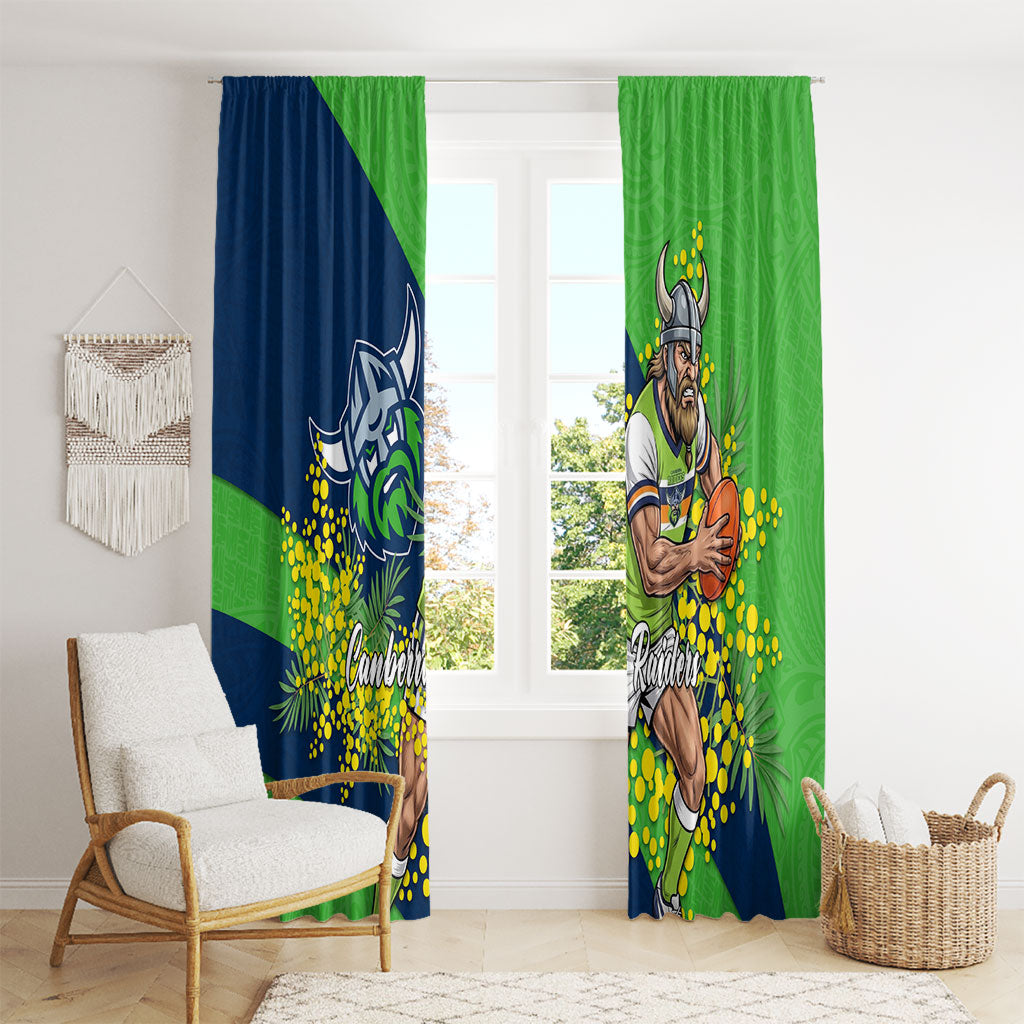 Canberra Raiders Window Curtain Golden Wattle Floral Polynesian - Australian Flower - Rugby Mascot