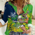 Canberra Raiders Women Casual Shirt Golden Wattle Floral Polynesian - Australian Flower - Rugby Mascot