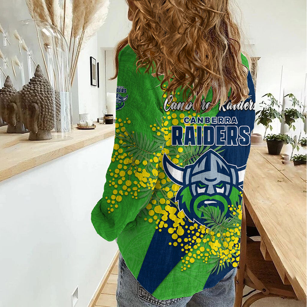 Canberra Raiders Women Casual Shirt Golden Wattle Floral Polynesian - Australian Flower - Rugby Mascot