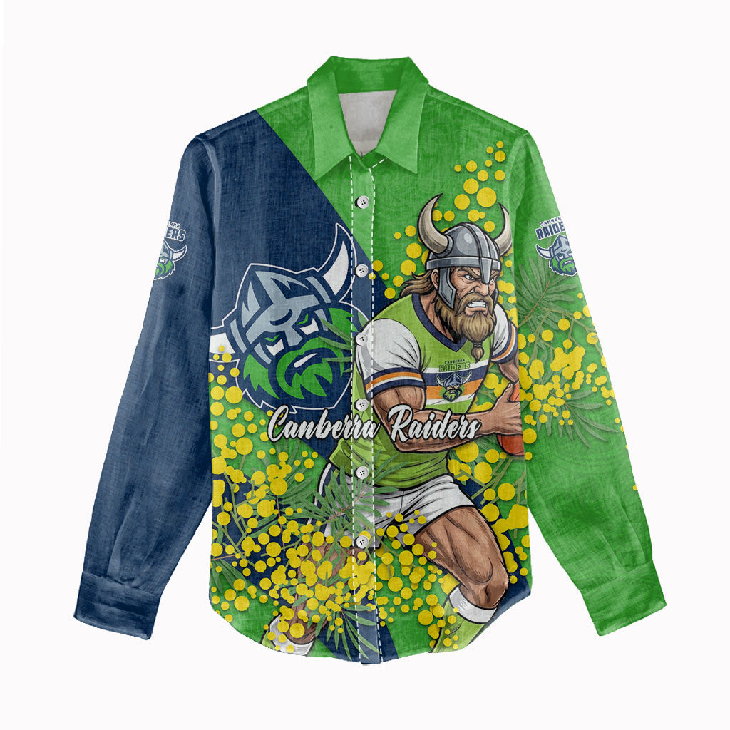 Canberra Raiders Women Casual Shirt Golden Wattle Floral Polynesian - Australian Flower - Rugby Mascot