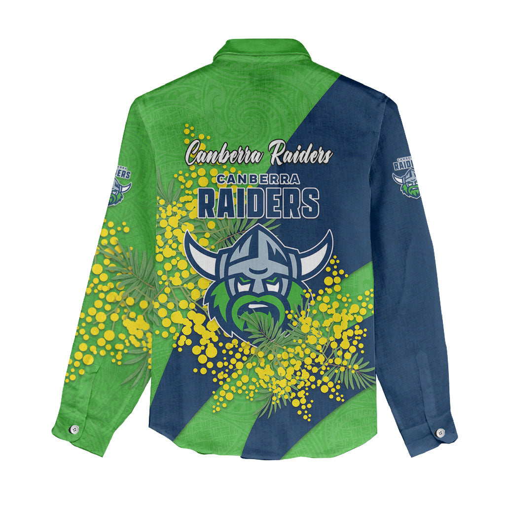 Canberra Raiders Women Casual Shirt Golden Wattle Floral Polynesian - Australian Flower - Rugby Mascot