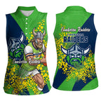 Canberra Raiders Women Sleeveless Polo Shirt Golden Wattle Floral Polynesian - Australian Flower - Rugby Mascot