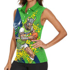 Canberra Raiders Women Sleeveless Polo Shirt Golden Wattle Floral Polynesian - Australian Flower - Rugby Mascot