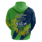 Canberra Raiders Zip Hoodie Golden Wattle Floral Polynesian - Australian Flower - Rugby Mascot