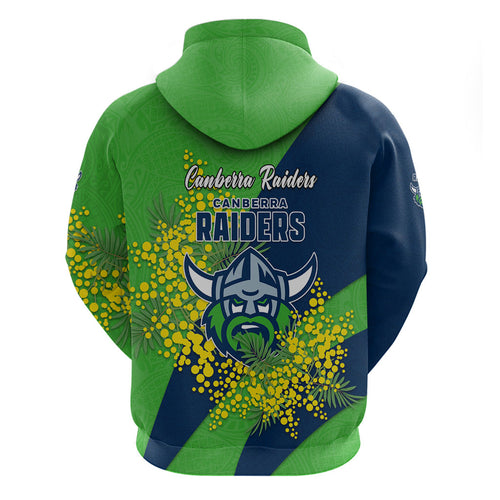 Canberra Raiders Zip Hoodie Golden Wattle Floral Polynesian - Australian Flower - Rugby Mascot