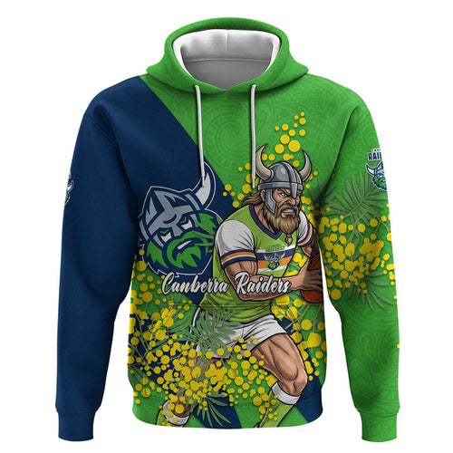 Canberra Raiders Zip Hoodie Golden Wattle Floral Polynesian - Australian Flower - Rugby Mascot