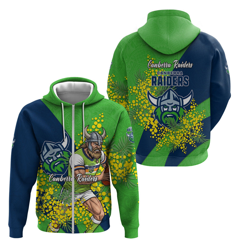 Canberra Raiders Zip Hoodie Golden Wattle Floral Polynesian - Australian Flower - Rugby Mascot