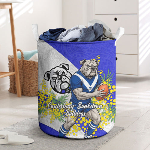 Canterbury Bankstown Bulldogs Laundry Basket Golden Wattle Floral Polynesian - Australian Flower - Rugby Mascot