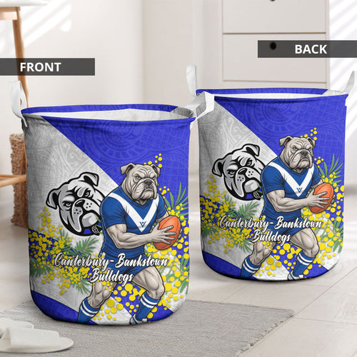 Canterbury Bankstown Bulldogs Laundry Basket Golden Wattle Floral Polynesian - Australian Flower - Rugby Mascot