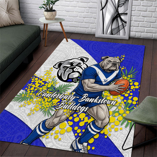 Canterbury Bankstown Bulldogs Area Rug Golden Wattle Floral Polynesian - Australian Flower - Rugby Mascot