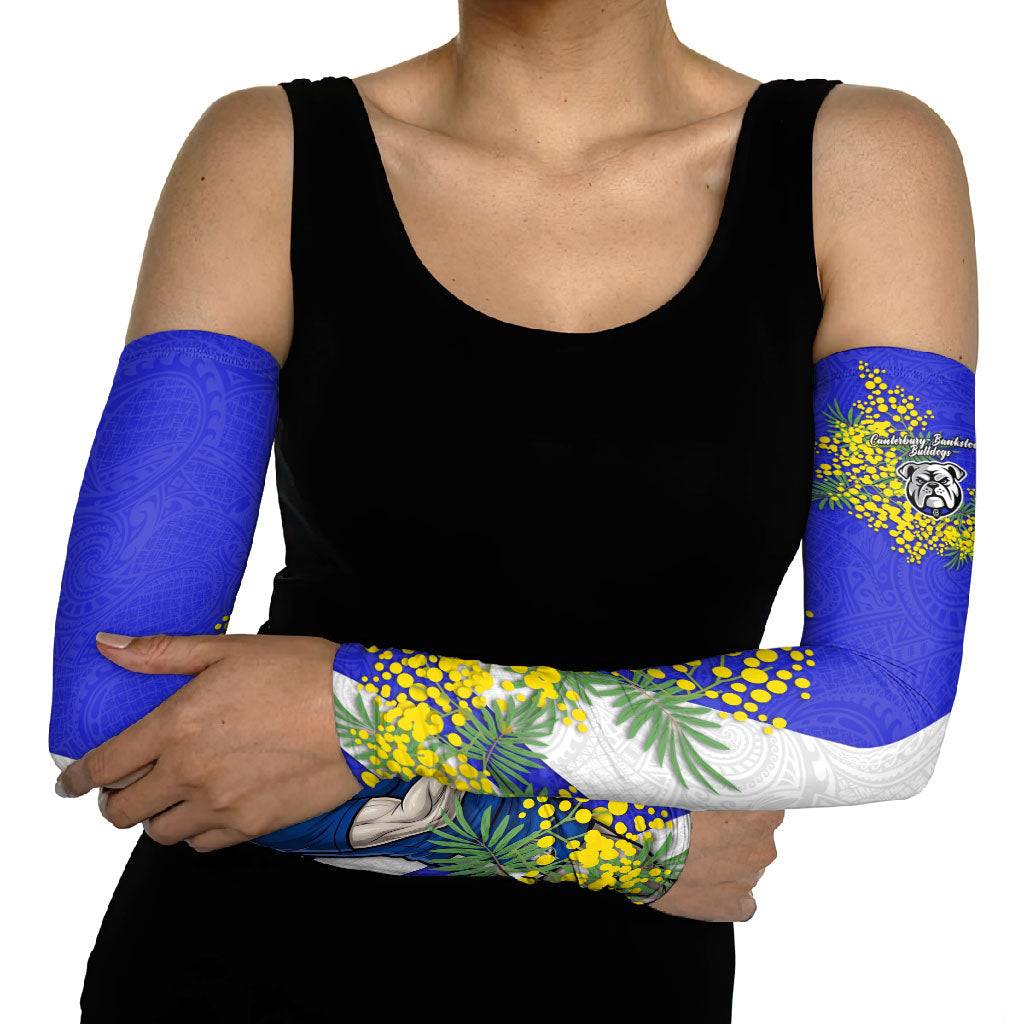 Canterbury Bankstown Bulldogs Arm Sleeves Golden Wattle Floral Polynesian - Australian Flower - Rugby Mascot