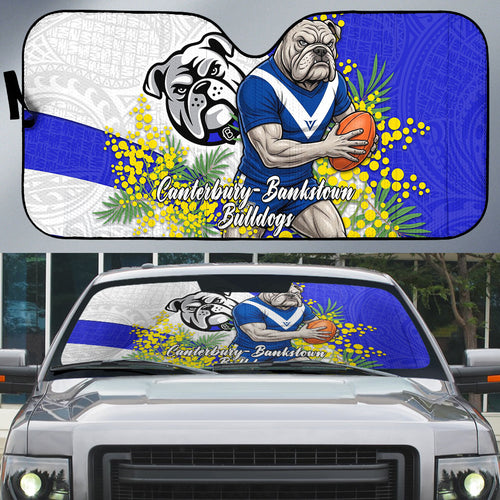 Canterbury Bankstown Bulldogs Auto Sun Shade Golden Wattle Floral Polynesian - Australian Flower - Rugby Mascot