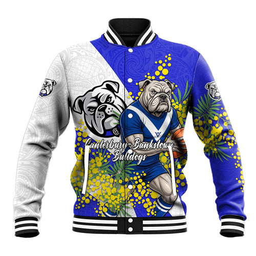 Canterbury Bankstown Bulldogs Baseball Jacket Golden Wattle Floral Polynesian - Australian Flower - Rugby Mascot