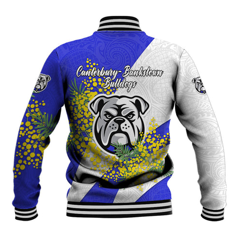 Canterbury Bankstown Bulldogs Baseball Jacket Golden Wattle Floral Polynesian - Australian Flower - Rugby Mascot