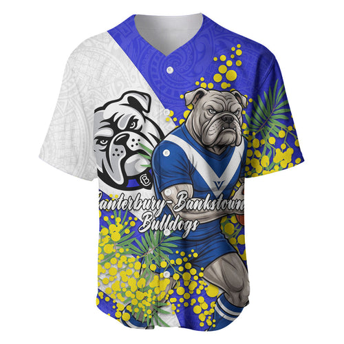 Canterbury Bankstown Bulldogs Baseball Jersey Golden Wattle Floral Polynesian - Australian Flower - Rugby Mascot