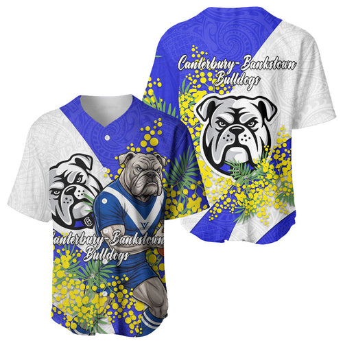 Canterbury Bankstown Bulldogs Baseball Jersey Golden Wattle Floral Polynesian - Australian Flower - Rugby Mascot