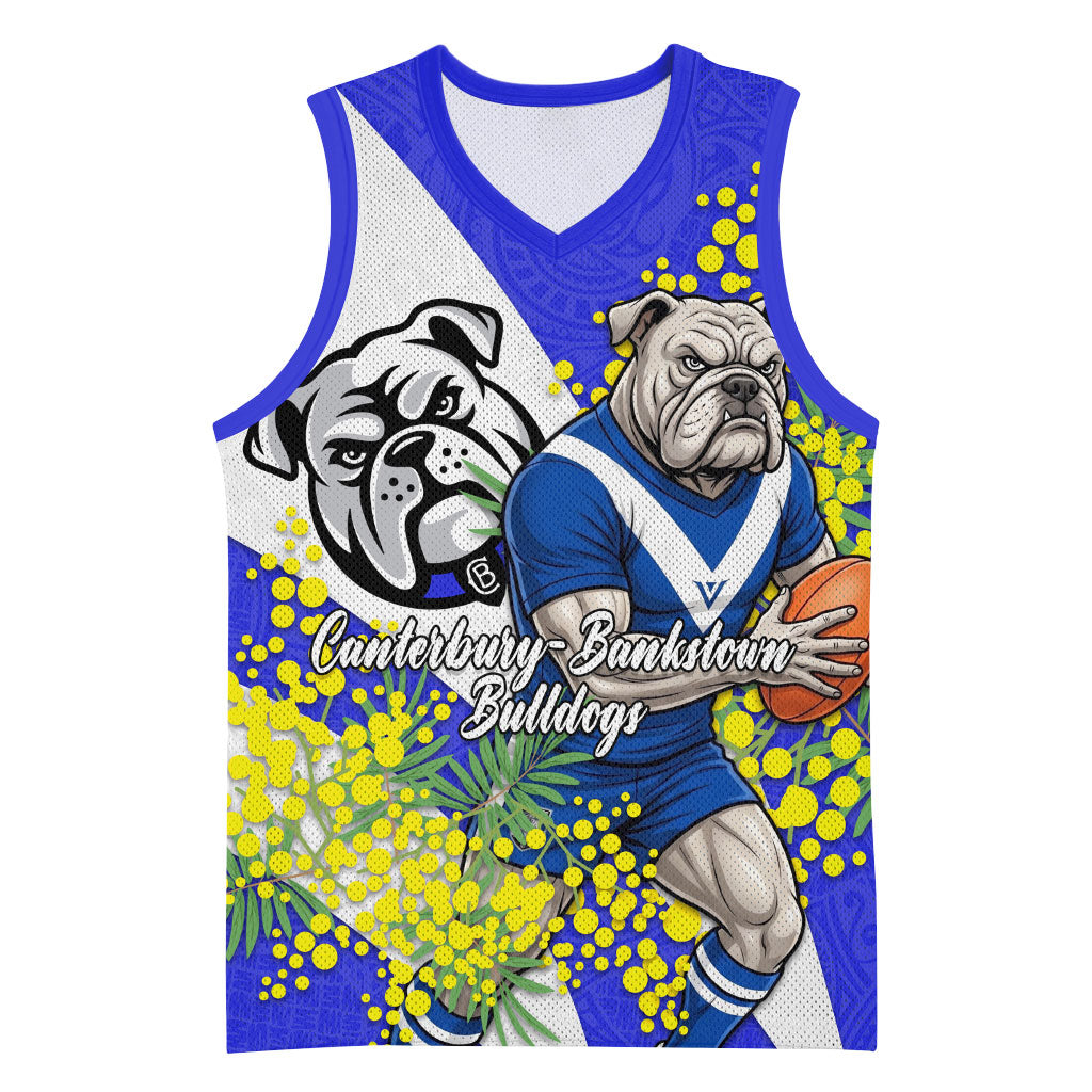 Canterbury Bankstown Bulldogs Basketball Jersey Golden Wattle Floral Polynesian - Australian Flower - Rugby Mascot