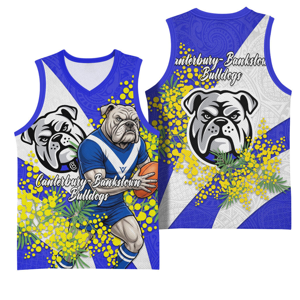 Canterbury Bankstown Bulldogs Basketball Jersey Golden Wattle Floral Polynesian - Australian Flower - Rugby Mascot