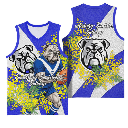 Canterbury Bankstown Bulldogs Basketball Jersey Golden Wattle Floral Polynesian - Australian Flower - Rugby Mascot
