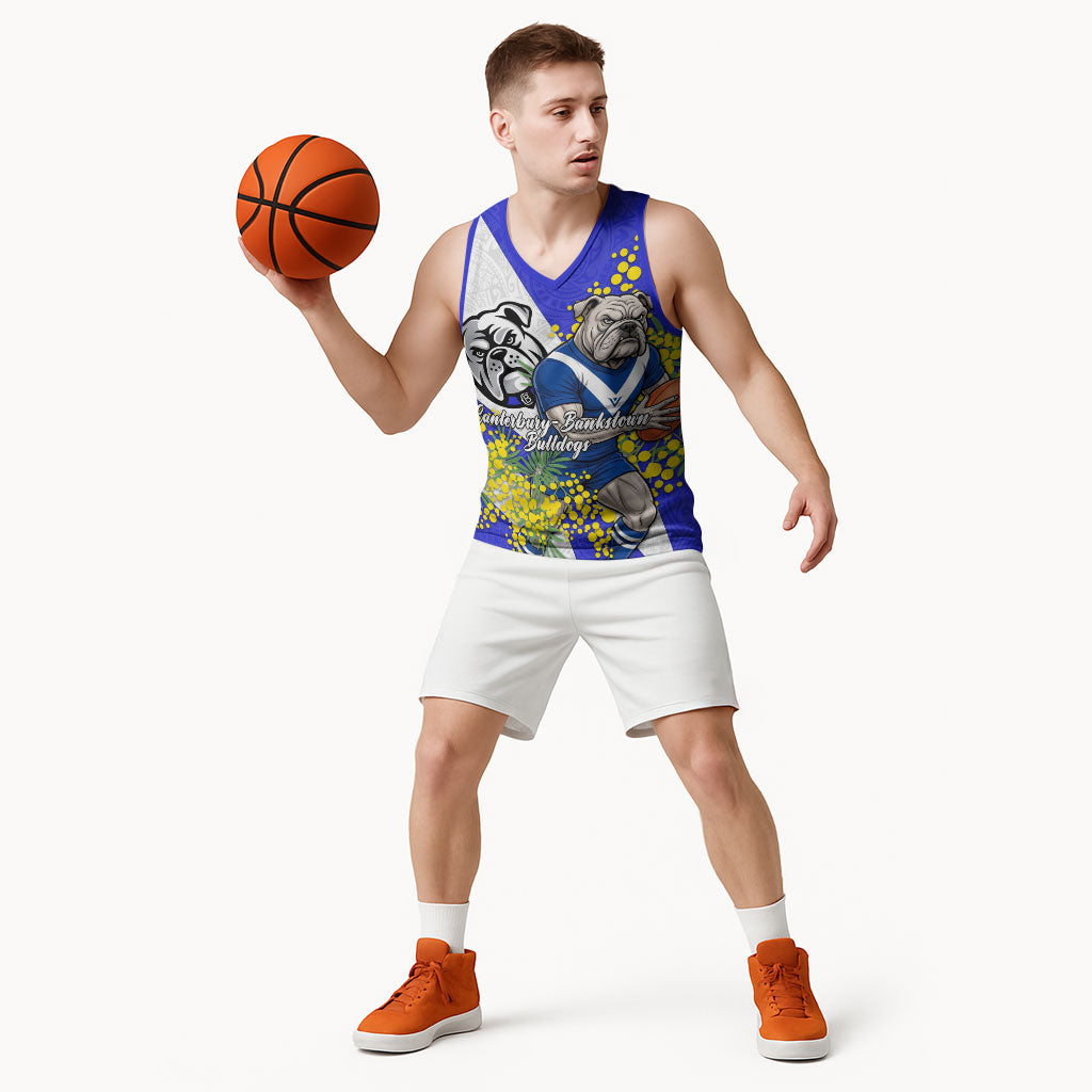 Canterbury Bankstown Bulldogs Basketball Jersey Golden Wattle Floral Polynesian - Australian Flower - Rugby Mascot