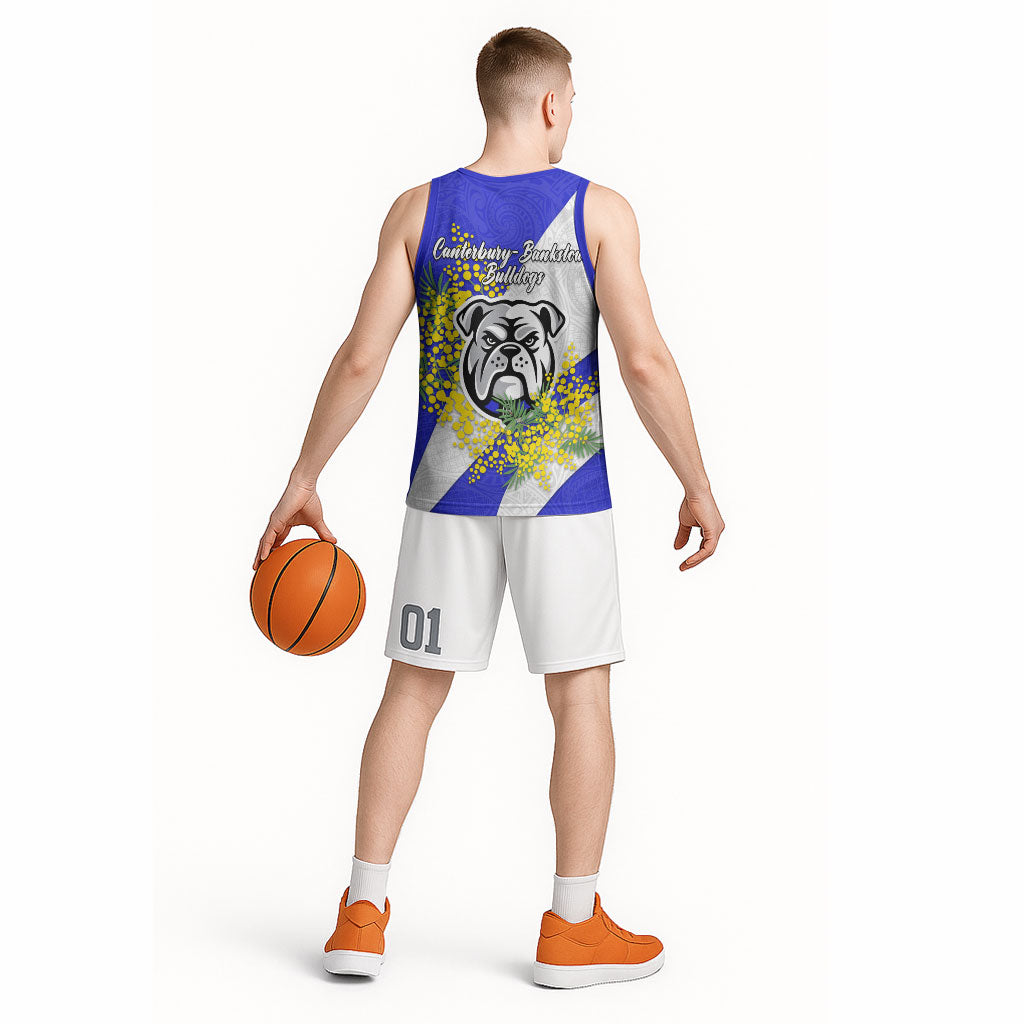 Canterbury Bankstown Bulldogs Basketball Jersey Golden Wattle Floral Polynesian - Australian Flower - Rugby Mascot