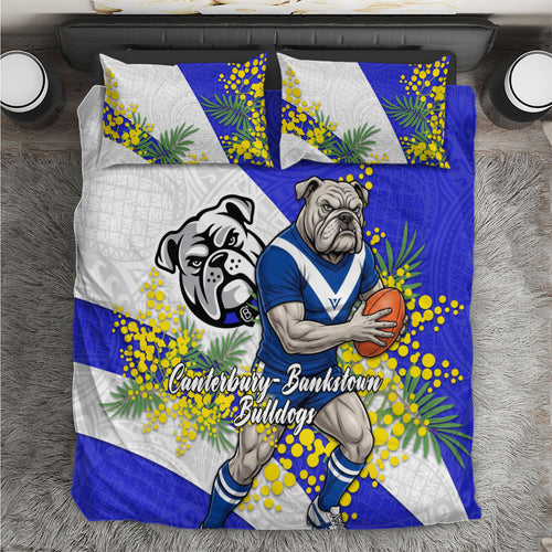 Canterbury Bankstown Bulldogs Bedding Set Golden Wattle Floral Polynesian - Australian Flower - Rugby Mascot